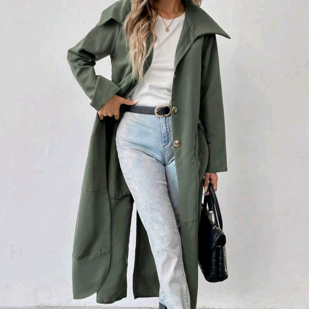 Casual Solid Color Double Pocket Long Jacket - Picture 3 of 7